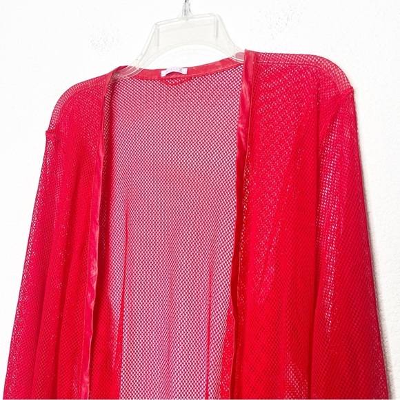 Savage X Fenty Glossy Flossy Fishnet Robe Goji Berry Red - Picture 6 of 12